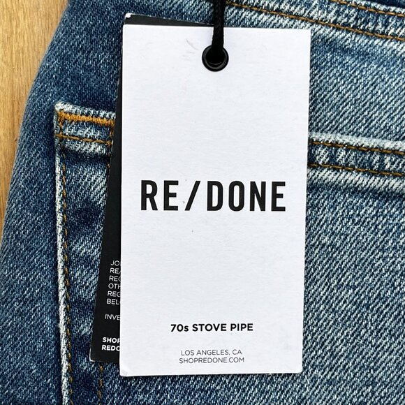 RE/DONE 70s STOVE PIPE HIGH RISE BUTTON FLY JEANS WOMEN’S sz 27 Denim NEW - Picture 9 of 15